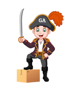 general holding sword and standing on shipping box