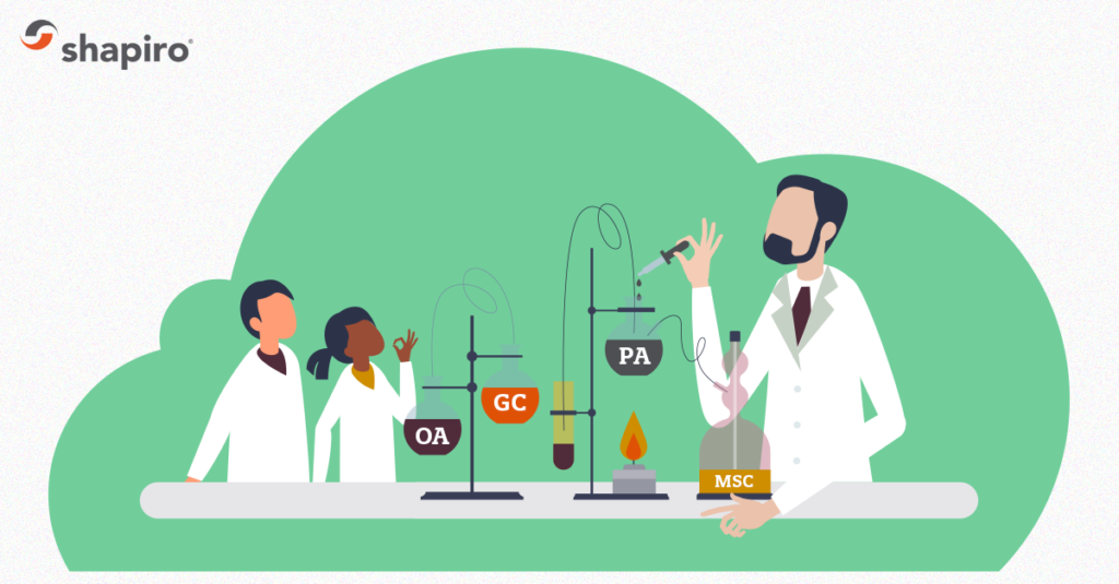 Scientists in lab working with beakers that indicate the different shipping alliances